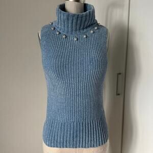 Staud Chenille Pearl Drop Turtleneck Sleeveless Top XS